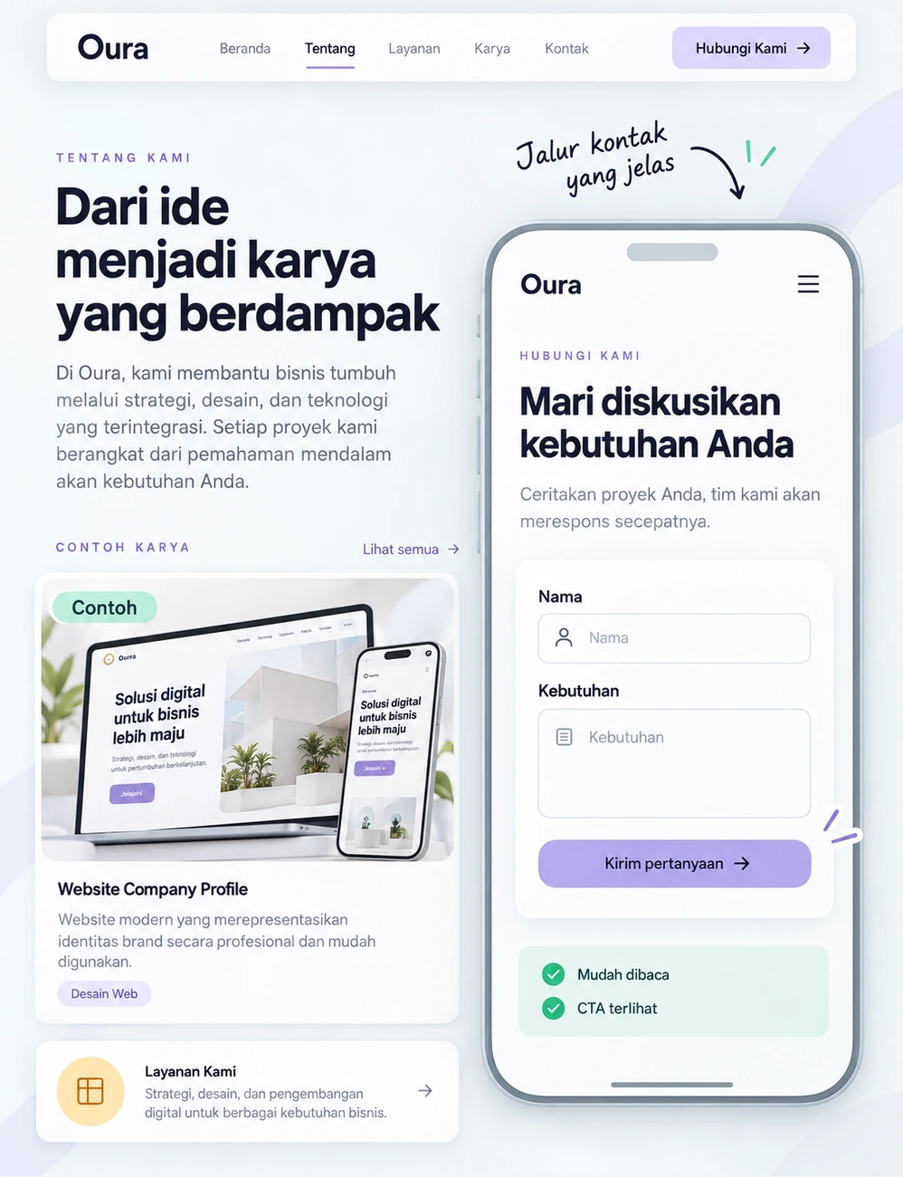Example of mobile view with contact path and form.