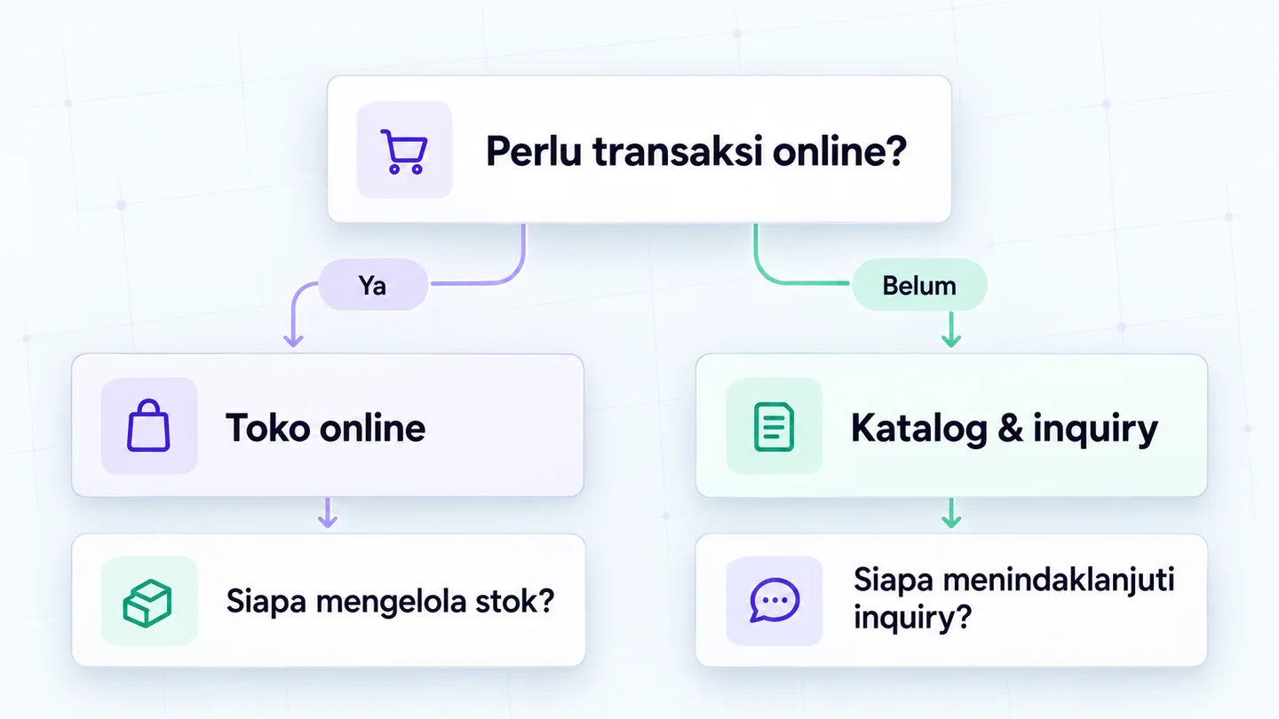 Lembar evaluasi proposal website untuk meninjau deliverable, revisi, kepemilikan, QA, dan dukungan.