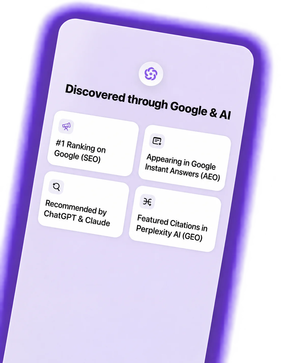Illustration of SEO, AEO and GEO discovery channels, including Google and AI answers.