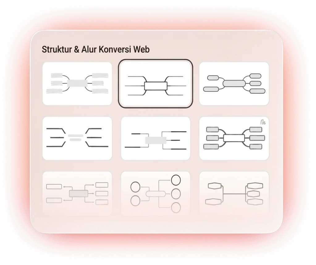 Selection of various website & digital campaign templates displayed in a grid, highlighting different branching structures and layouts.
