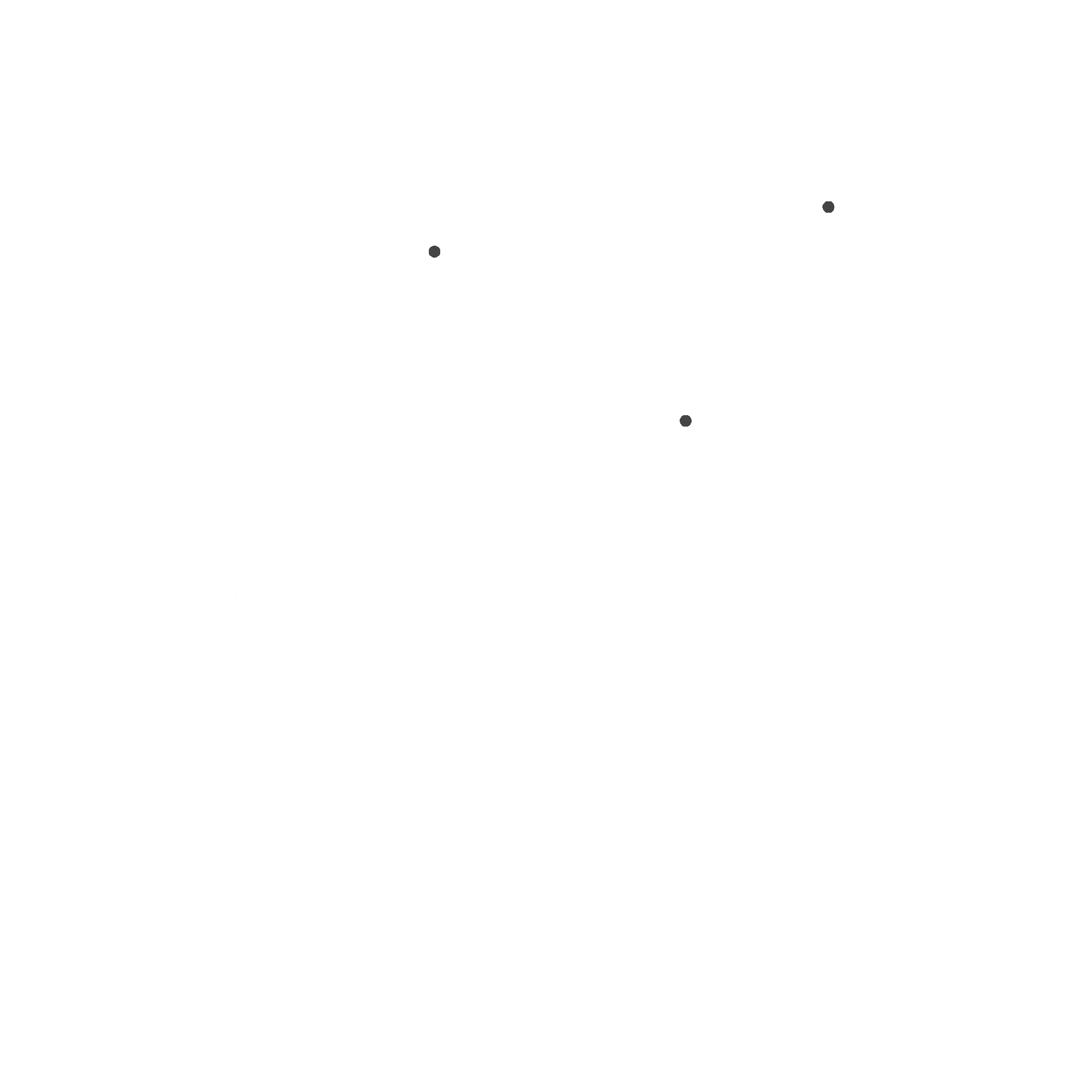 Three thin white concentric circles on black, each ring marked by a small dark dot at about 2 o'clock, 10:30 and 1:30 respectively.