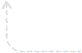 Dashed curved arrow pointing down-right, formed by spaced white dashes ending in a solid triangular head