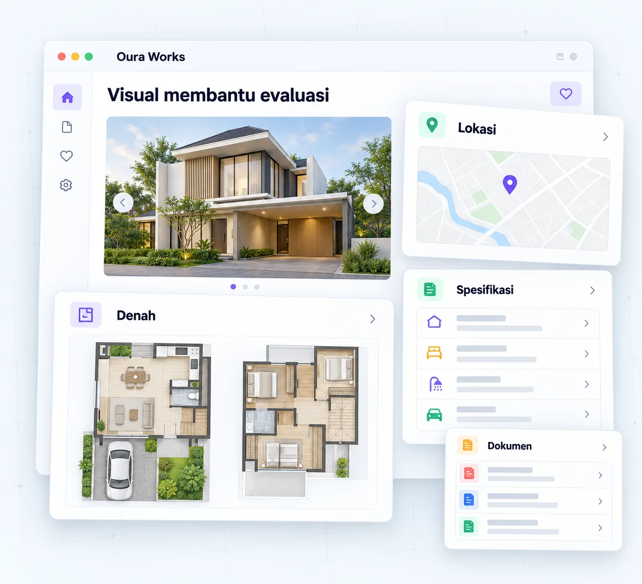 Visual Illustrations help evaluate — Location — Floor Plan — Specifications — Documents.