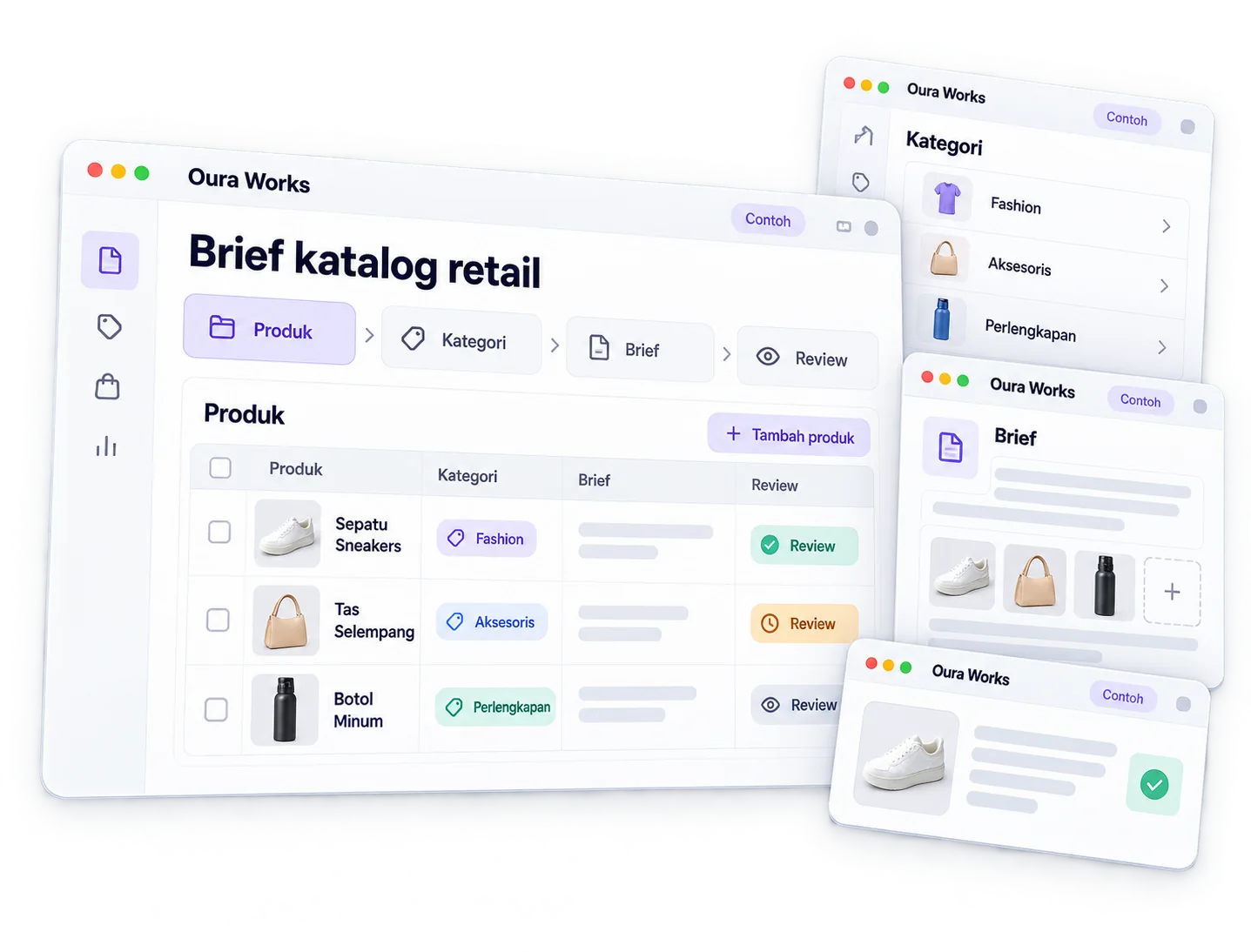 Ilustrasi Brief katalog retail — Produk — Kategori — Brief — Review.