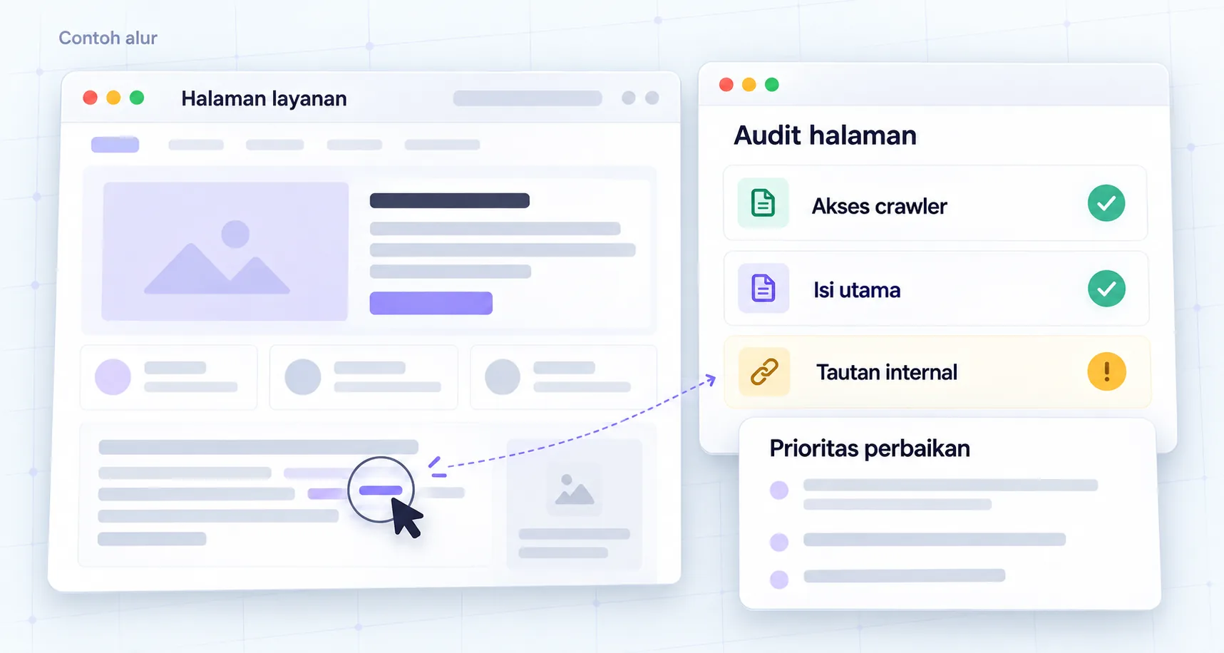 URL dan konten → Periksa akses, isi, tautan → Daftar perbaikan