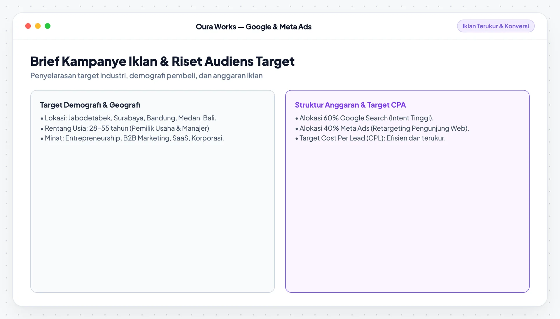Target dan audiens → brief → rencana