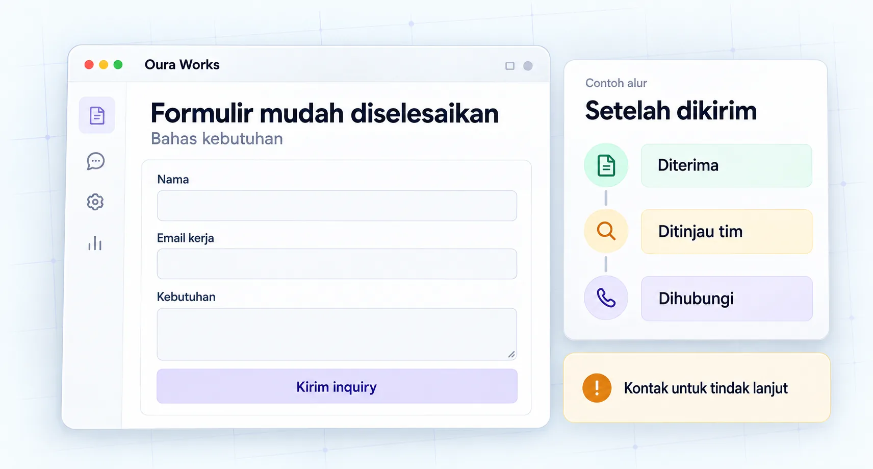 Contoh ilustrasi — Formulir ringkas → penerimaan → tindak lanjut