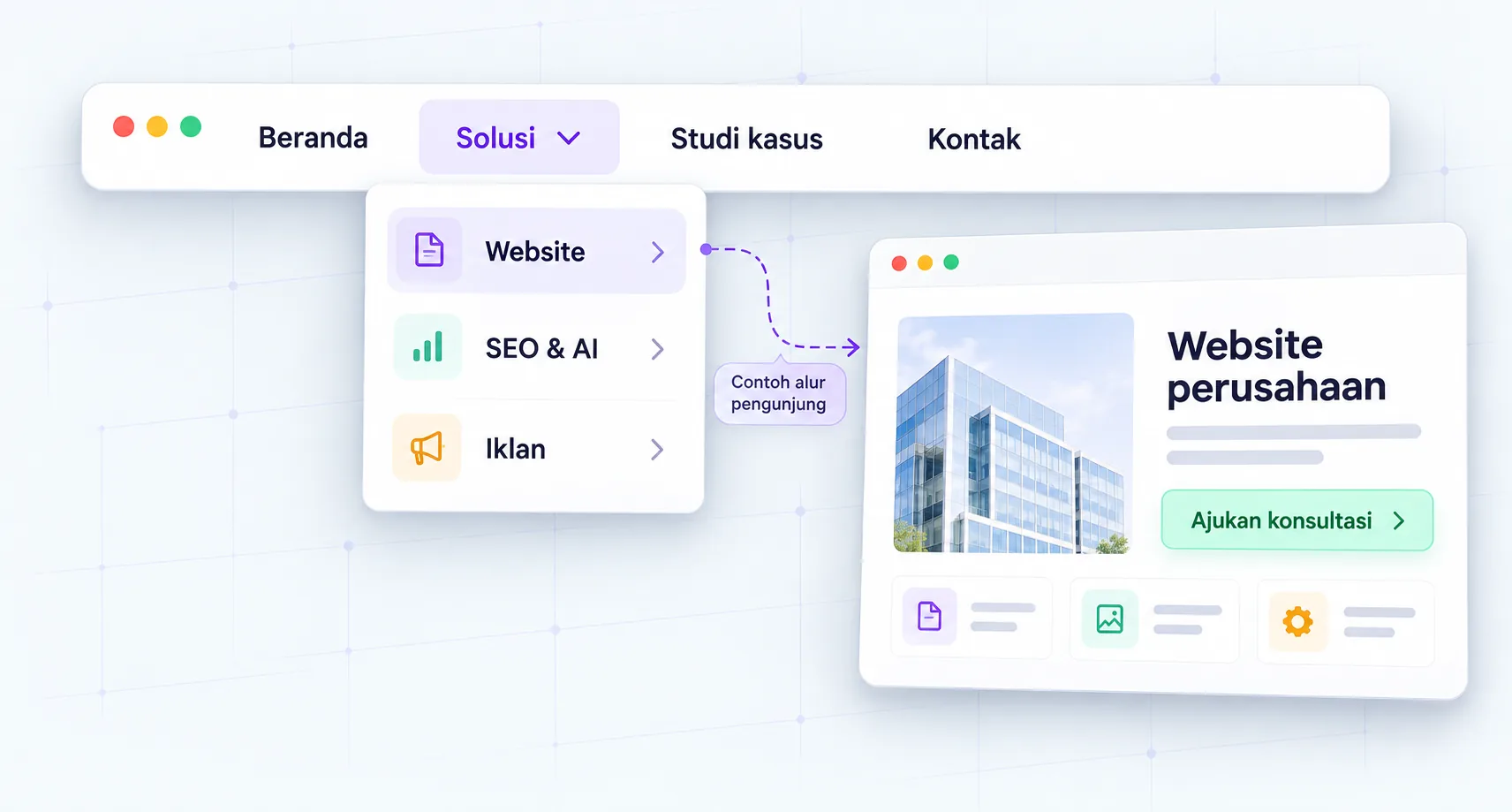Navigasi mengikuti kebutuhan pembeli: ilustrasi contoh interface Oura Works.